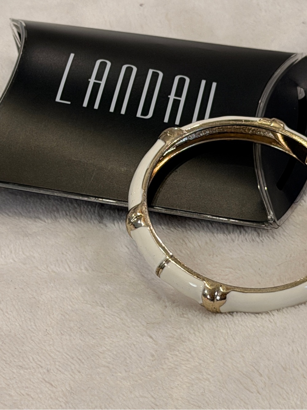 Landau White Enamel Gold Tone Hinged Bangle Bracelet NWT